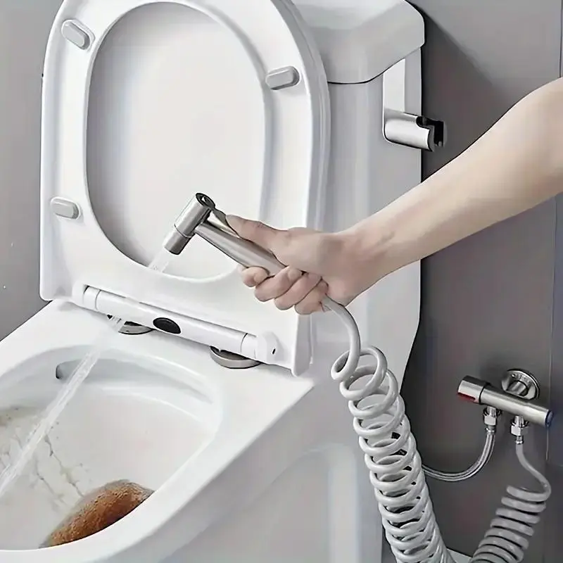 Stainless Steel High-pressure Shower Head Set, Including Handheld Modern Bidet Sprayer & Tub Attachment, Bathroom Cleaning Comfort Tool