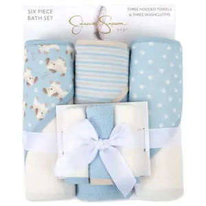 Jessica Simpson 6 Piece Printed Hooded Bath Towel and Washcloth Set for Infant, Newborns and Toddlers 0 – 24 Months for Bath Time, Showers, Lounge, Beach and Pool