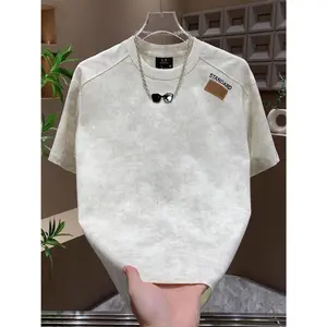 2025 Summer New Trend Gradient Versatile Crew Neck Casual Embroidered Top Men's Unique Patchwork Short Sleeve T-Shirt Streetwear Crewneck