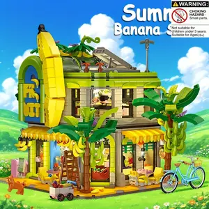 Creative 2165pcs Moc City Street Scene Model Banana Shop Building Blocks DIY Kids Toy Christmas Gift Set