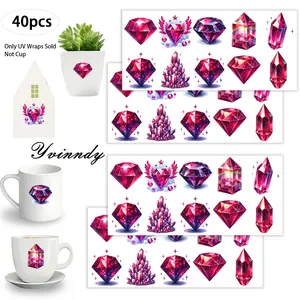 40Pcs/set Pink Crystal Iron On Stickers For Cup Be Waterproof UV DTF Printable Vinyl Paper Fun Designs Durable Construction Long-Lasting Adhesion Must-Have For Craft Enthusiasts Cups Mugs Sticker Sold Only Sticker Not Cup