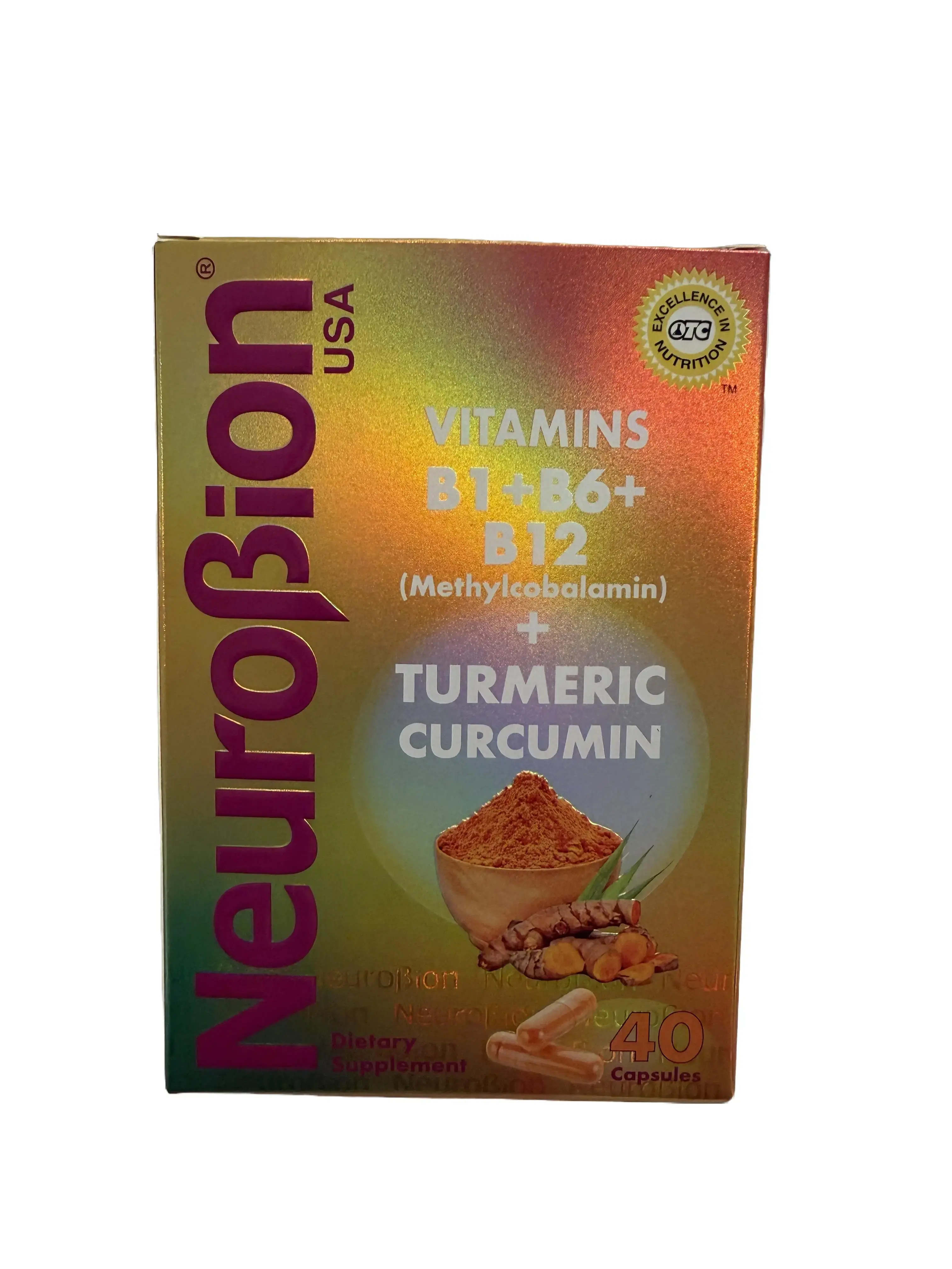 Neuro USA B1+B6+B12 Turmeric Curcumin Dietary Supplement, 40 Capsules, Vitamins & Minerals Wellness Support