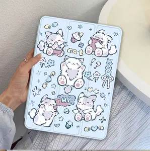 Pastel Blue Chubby Cat Collage Trifold Case for  iPad Mini4-7/Air1-7/Gen5-11/Pro11  for Galaxy Tab S6 Lite/S10 lite/A9+/S7-S10FE/S7+-S10+ - Perfect for Daily Commutes, Campus Study, Café Work, Home Relaxing, Library Reading & Casual Outings【AR017