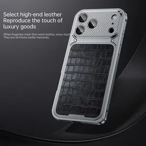 Crocodile Skin Metal Case for iPhone 17/16 Pro Max Series, Wireless Charging Support, Shockproof Hard Shell Protection Cover