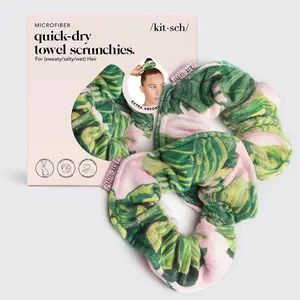 Microfiber Quick-Dry Towel Scrunchies 2pc - Palm Print