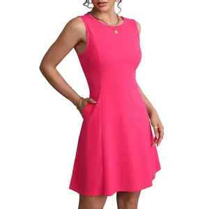 Women's Boat Neck Mini Dress Summer Spring 2026 Fashion Sleeveless A Line Cocktail Party Club Short Dresses