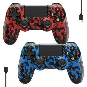 2 Pack Wireless Game Controller for PS4/PS3/PC/Android/iOS, With Double Vibration, Motion sensing, Touchpad, Speaker, Type C, PS414 Totem Set