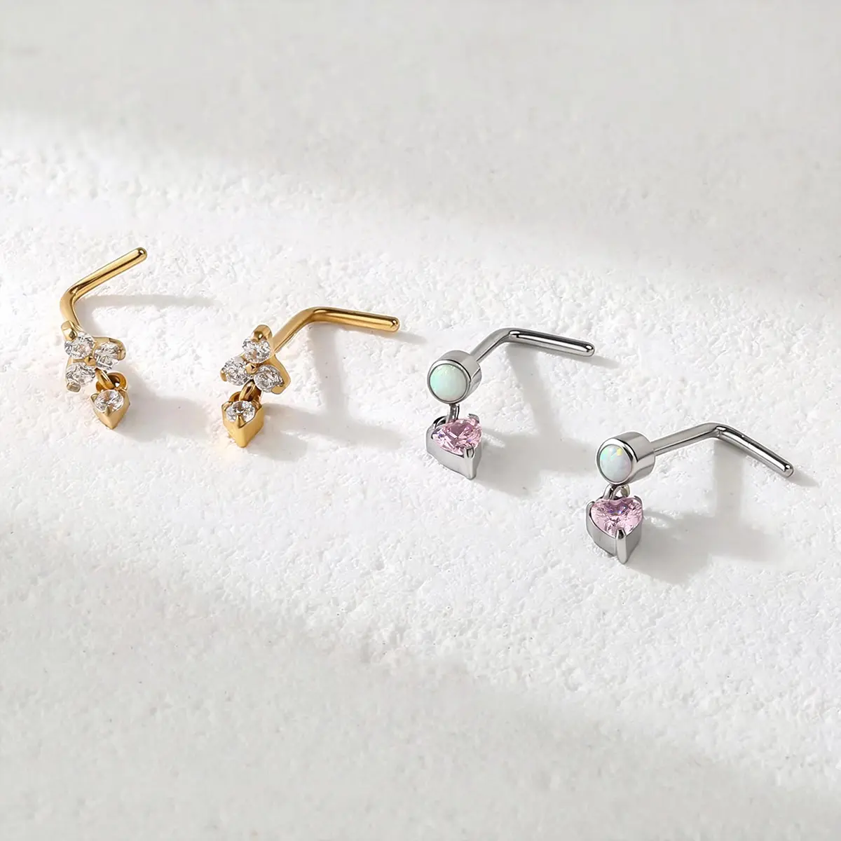 KUTLAN 20G(0.8mm) Titanium L-shaped Nose Stud, Pierced Jewelry, Safe for Sensitive Skin Body Piercing Jewelry