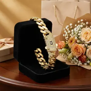 [Star Long]14K Vacuum-gold Plated Miami Cuban Link Chain Ice Out Hip Hop Bracelet with 5A+ Canada Zircon CZ Jewelry Fashionable Accessory Valentines Gifts for GF Men Women unisex Monaco Mexico & Micro Promise chains For Husband Boyfriend Birthday Gift