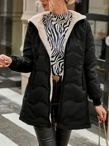 Hot-selling new women's fashion casual jacket, autumn and winter style, fleece-lined, thickened, hooded, zip-up, warm, waterproof, solid color, versatile, comfortable women's jacket.