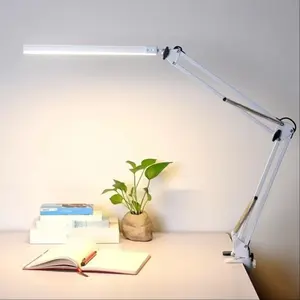 LED Table Lamp, Clamp Desk Light, 3 Color Modes, 10 Brightness Levels, Adjustable Height, Rechargeable Eye Care Lamp for Home Office Study