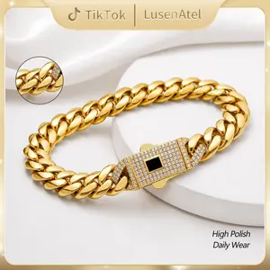 [2026 Premium Edition] 14K Gold Cuban Bracelet | Iced Square S Clasp | Heavy Stainless Steel Link | No Fade, No Green | Luxury Street Jewelry