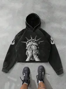 Free Declaration Hoodie, Cotton Washed Vintage Style, Religious Faith Graphic Print, Oversized Drop Shoulder Cut, Casual Streetwear for Fall Winter, Long Sleeve, Sweatshirts, Pullover