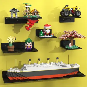 Dual-Sided 12-Pack Floating Shelves, 5x5.5 Inch Display Shelf Compatible with LEGO Minifigures & Building Bricks, 16x17 Studs Wall Mount Shelves, ABS Display Shelves for Toy Brick Storage and Room Decor (Black)