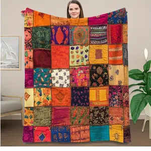 Colorful Bohemian patchwork quilt - a vibrant and unique decorative blanket suitable for home décor, and can be used on sofas, beds, offices, cars, or as a camping/travel blanket - a gift suitable for all seasons.