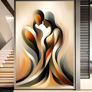 1-Piece Decorative Framed Geometric Graffiti Oil Painting - Layered Color Wrapped Print, Pine Wooden Wall Art, Multi-Size Home Decor for Living Room, Bedroom