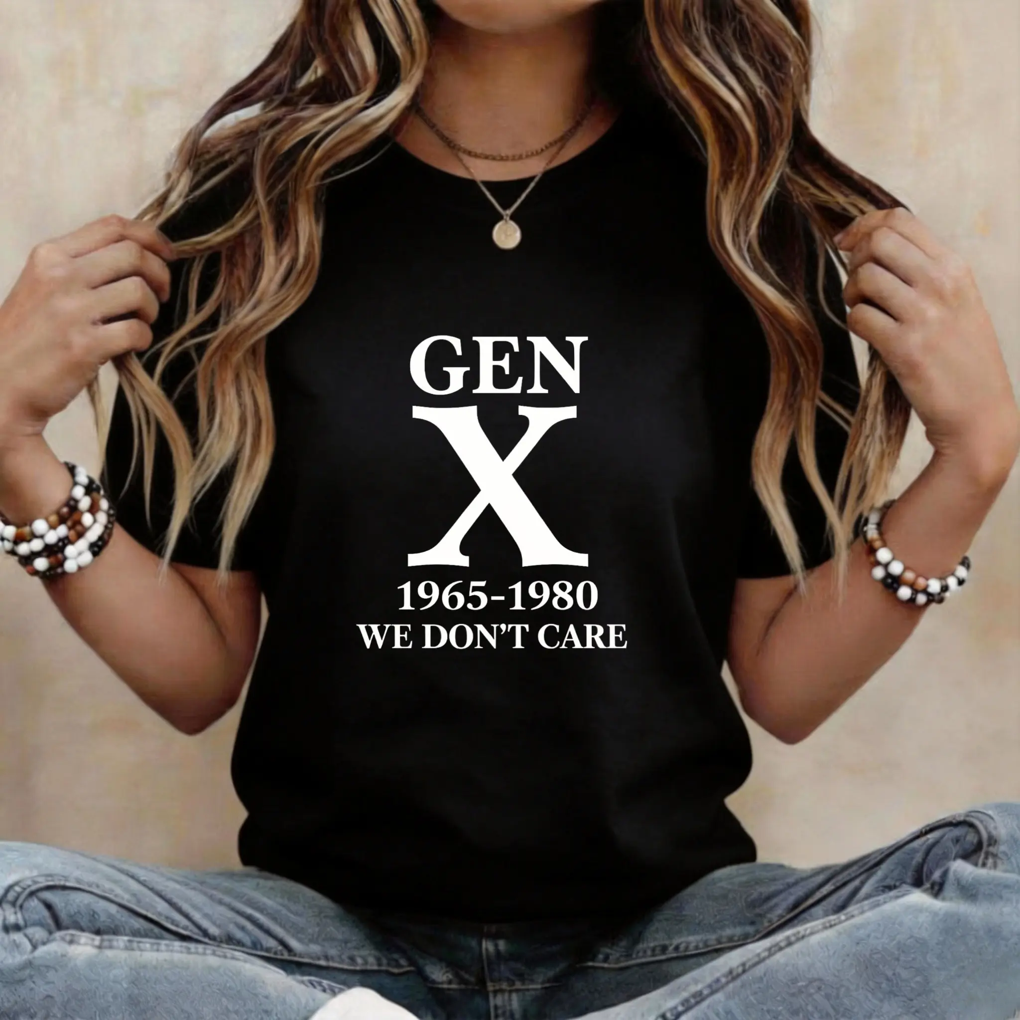 Gen X 1965-1980 We Don’t Care Vintage Graphic T-Shirt for Women Retro Gen X Generation X Birthday Gift Short Sleeve Casual Crew Neck Tee Trendy Aesthetic Everyday Wear Top cotton