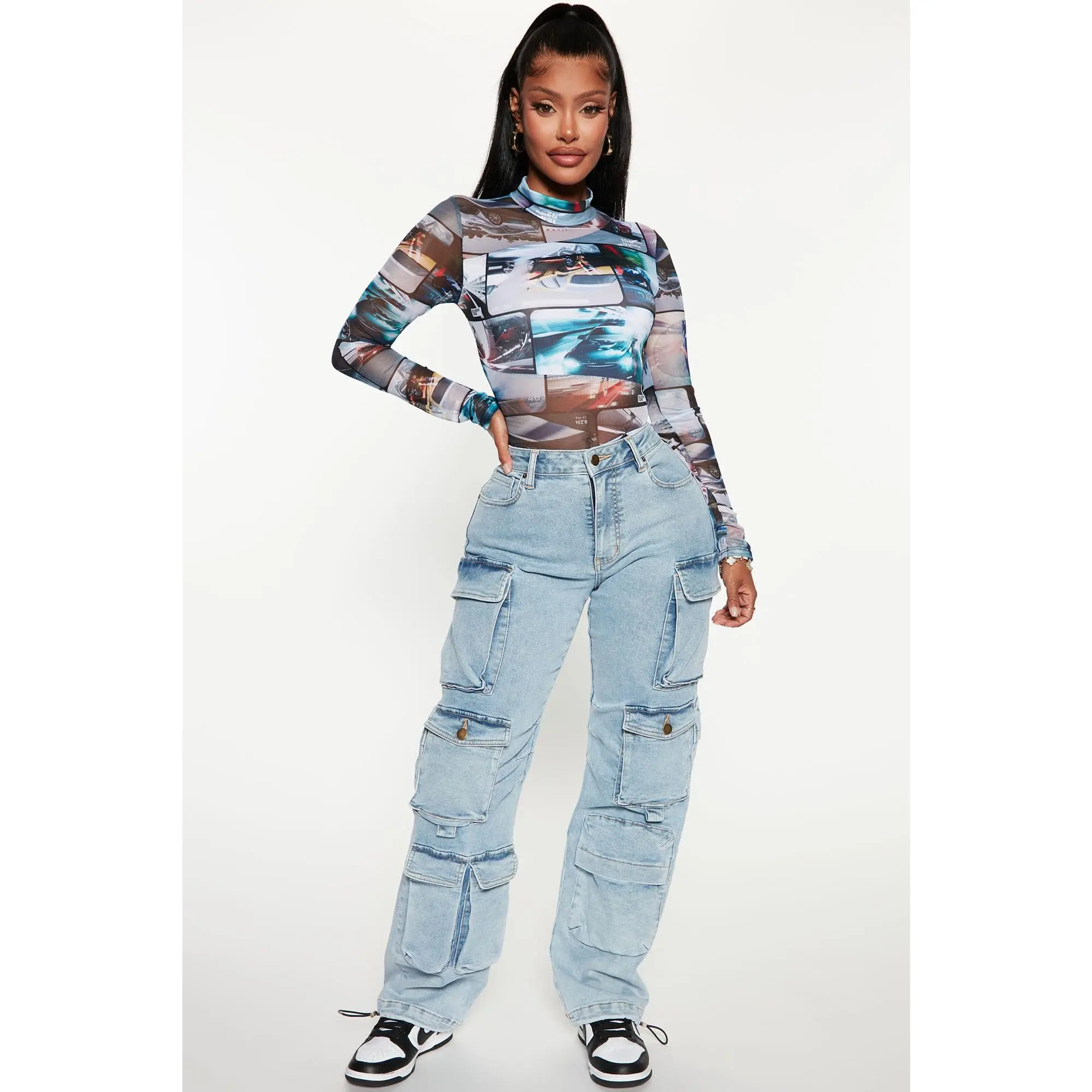 Fairfax High Rise Stretch Cargo Jeans - Light Wash Fairfax High Rise Stretch Cargo Jeans - Light Wash