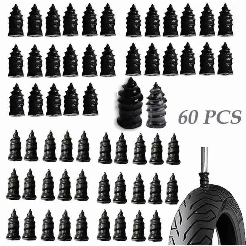 60PCS Tire Repair Rubber Nail Kit, Vacuum Screw In Tire Plugs, Fast Self-Service Wheel Nail Plug Repair Kits, Suitable for Car, Motorcycle, Truck, Tractor Tire Puncture Repair