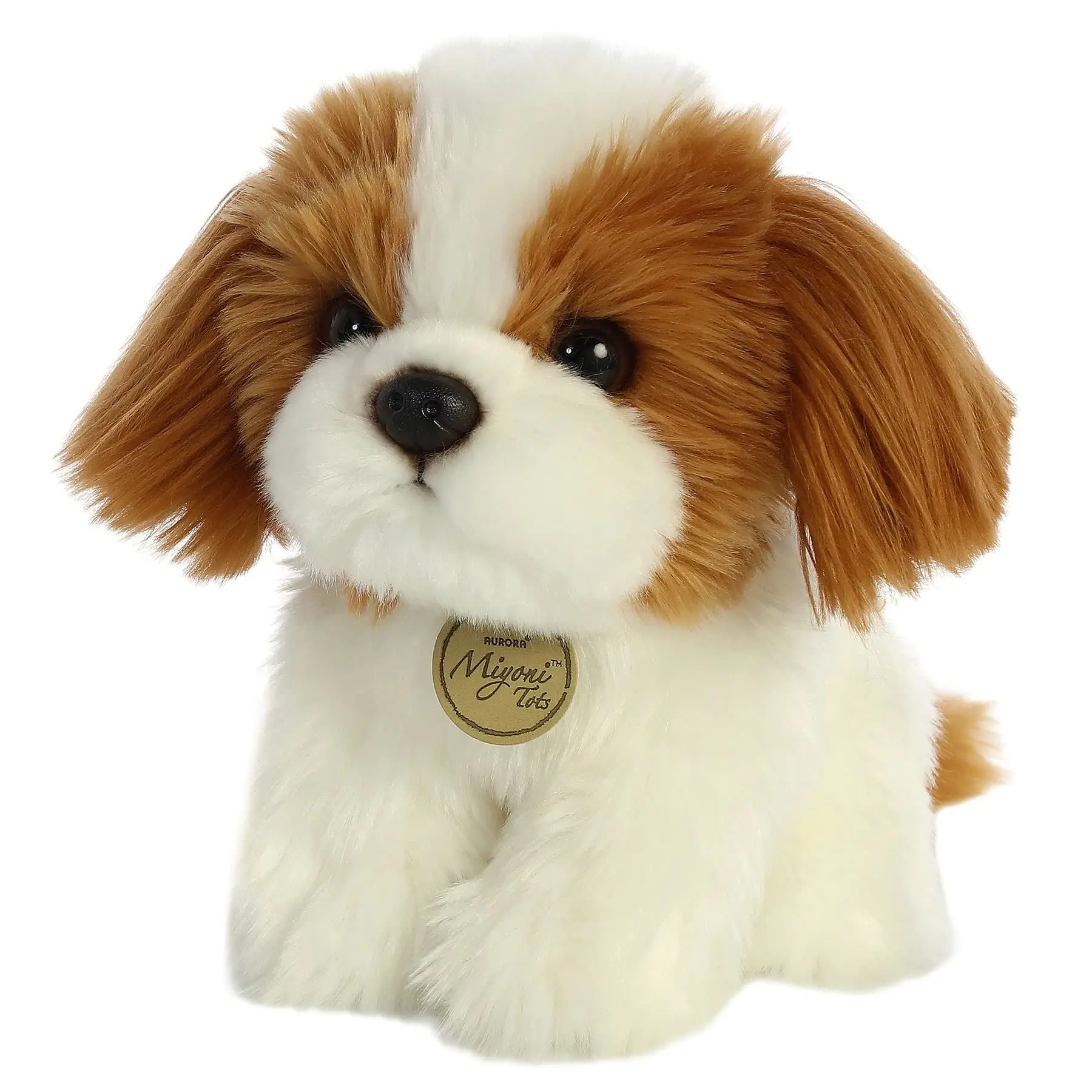 Aurora Miyoni Tots Shih Tzu Pup Stuffed Animal - Lifelike Recycled Plush Puppy with Bean Pellets - Bedroom Decor or Gift for Dog Lovers - Brown and White, 8 Inches