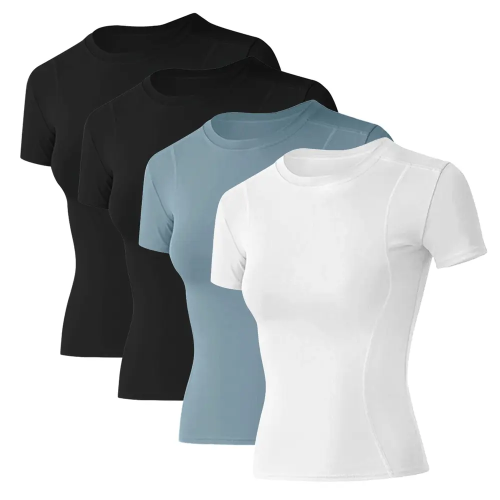 LOMON Women Workout Shirts 4 Pack Athletic Compression Tee Dry Fit Yoga Gym Basic Tops Minimalistic Activewear Gym Outfits