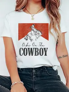 Dibs On The Cowboy Vintage Western Rodeo Country Cowgirls T-Shirt Print T-Shirt, Casual Crew Neck Short Sleeve Comfort Tee Top For Spring & Summer, Women's Clothing