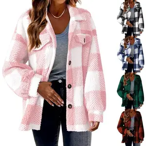 Women's Clothing 2025 New Autumn and Winter Plaid Lambswool Jacket with Pockets Button Plush Coat