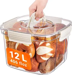 Bread Box for Kitchen Countertop, 12L/406floz Airtight Food Storage Containers with Lids, Bread Flour Container for Homemade Sourdough Bread, Portable with Handle, Clear Plastic