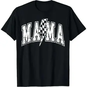 Mama Lightning Bolt Checkered Varsity Mom Women Mother's Day T-Shirt