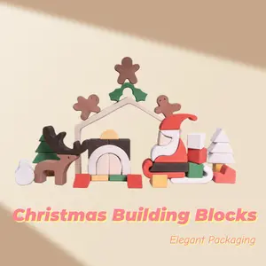 Christmas Wooden Building Blocks Made of Linden Wood Eco Paint Build Festive Fun Perfect Gift for Kids Elegant Packaging XmasGiftsForKids