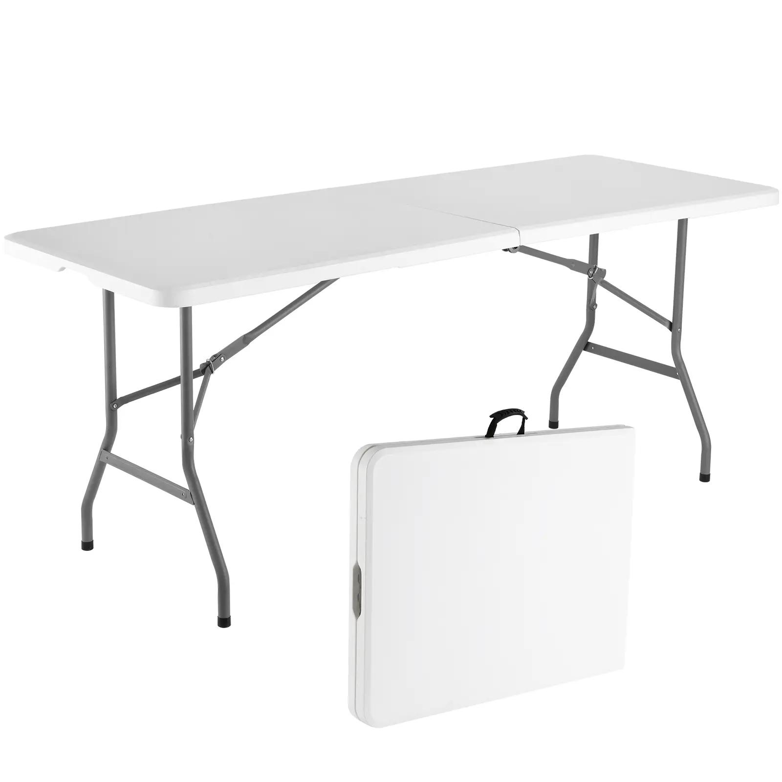 6FT Picnic Folding Plastic Portable Table,Heavy Duty Fold-in-Half Table, Indoor Outdoor Table for Camping, Party, Wedding,Picnic, with Lock, Handle -