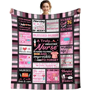 Nurse Gifts Flannel Blanket - Premium Flannel Material Plush Throw for Women Nursing Graduation Retirement Birthday Party Decor Mother's Day Valentine's Day Thanksgiving Christmas Gift