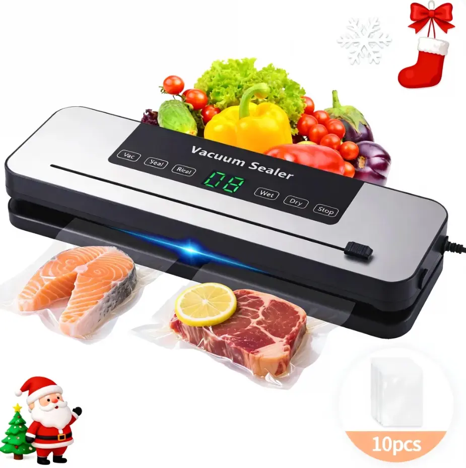 Versatile Household Vacuum Sealer Machine - 5-in-1 Vacuum Sealing, 65Kpa Suction, 1-Touch Efficient Sealing, Built-In Cutter, 10 Bags Included, 120V, Dry/Moist Food Compatible, Food Preservation Solutions, Suitable for Home Use, Gifts-Worthy