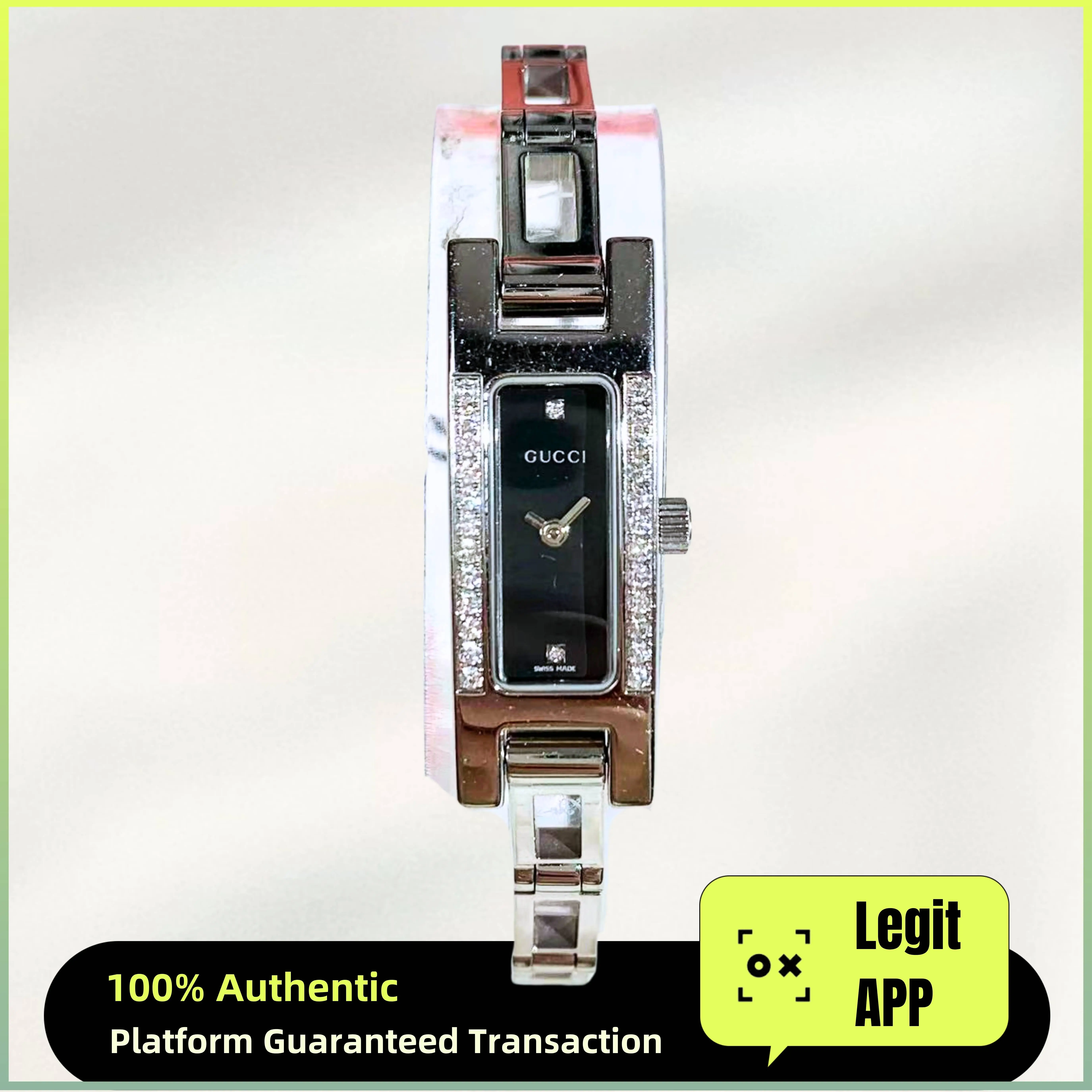 Gucci Vintage 3900L Quartz - Black Dial, Steel Bracelet & Custom Diamond-Set Caseback Ladies Watch 11907913