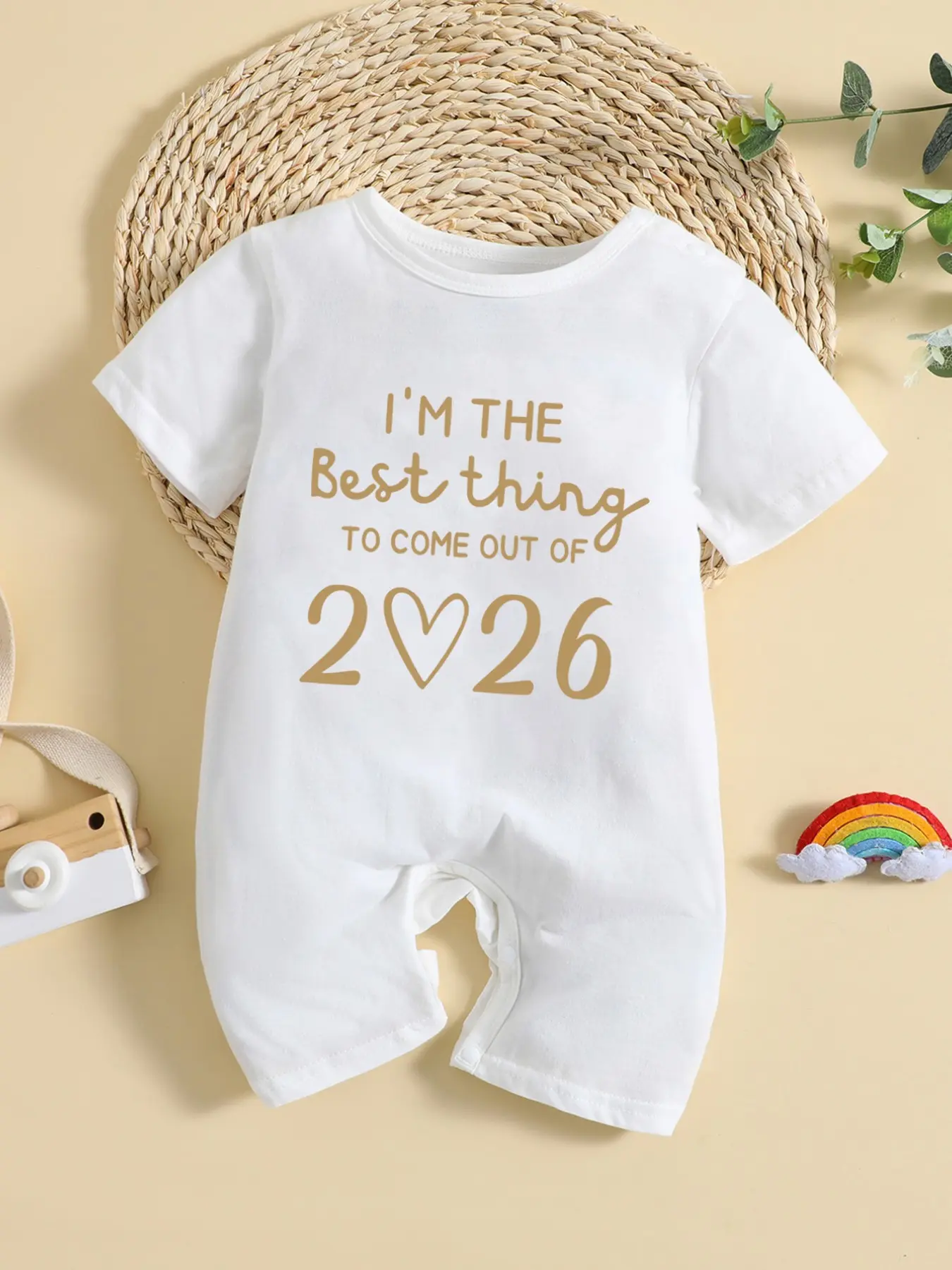 New Letter Print Baby Jumpsuit for Boys and Girls, Short Sleeve Slim-Fit Cartoon Pattern, Cute Infant for All Seasons, Baby Clothing