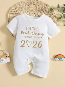 Newborn Baby Onesie Bodysuit Short Sleeve Letter Print Romper Baby Clothing, Unisex Infant for Boys & Girls, Cute Crawling Clothes for Babies, Newborn Onesies