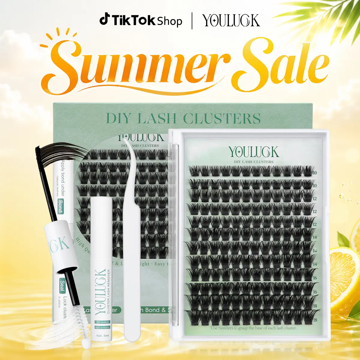YOULUCK Popular Lash Clusters Kit with Glue Remover & Tweezer for Beginners Long-Lasting Fluffy Weightless Look Individual Eyelash Extensions Ultra-Thin Band Bond Makeup for Girls - Cosmetic