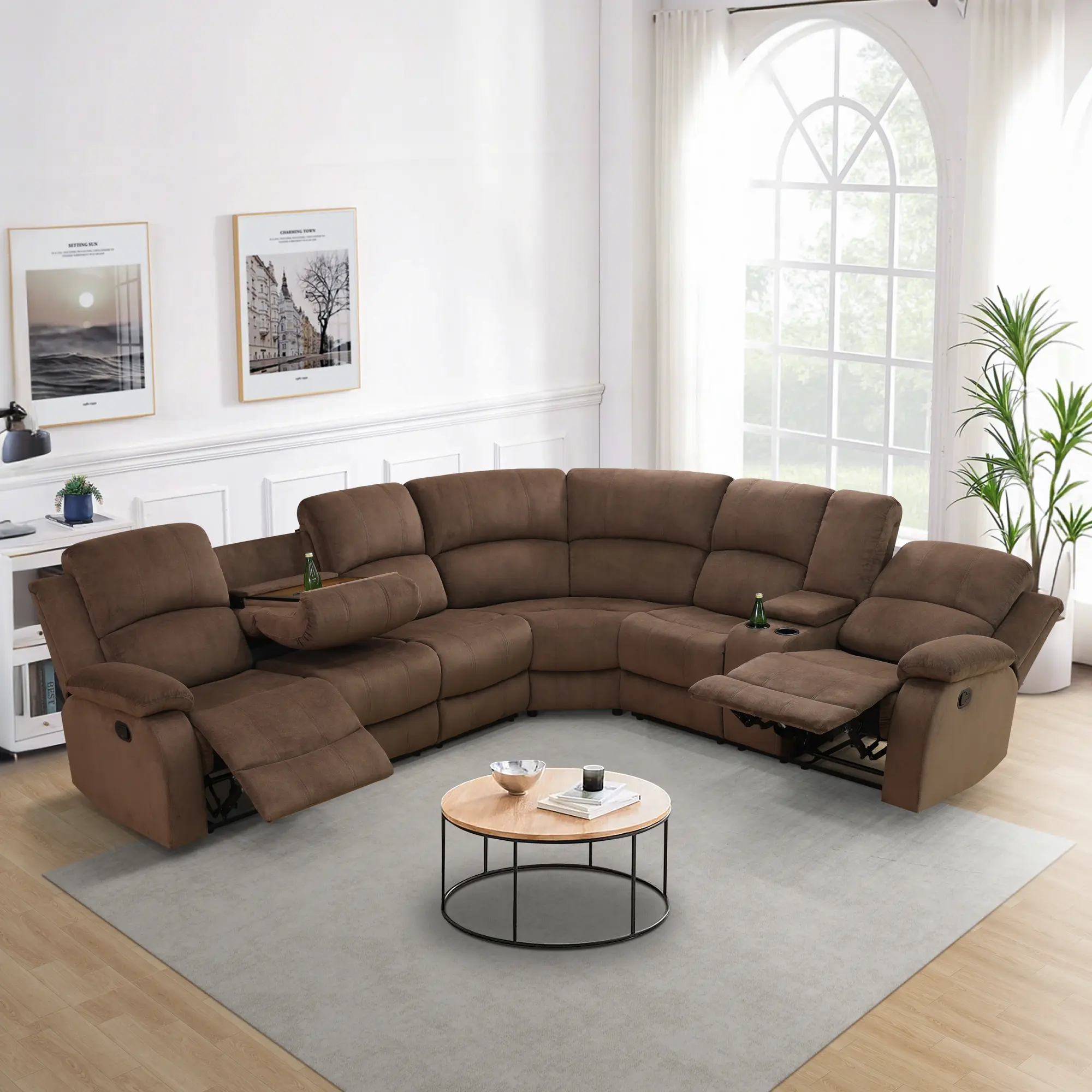 Brown-Toned 3-Piece Intelligent Electric Recliner Sofa Set, Premium Pineapple Fabric, Skin-Friendly Breathable Eco-Conscious Furniture, Durable Frame, Modern Luxury Living Room Decor for Living Room Spaces, Furniture Living Room