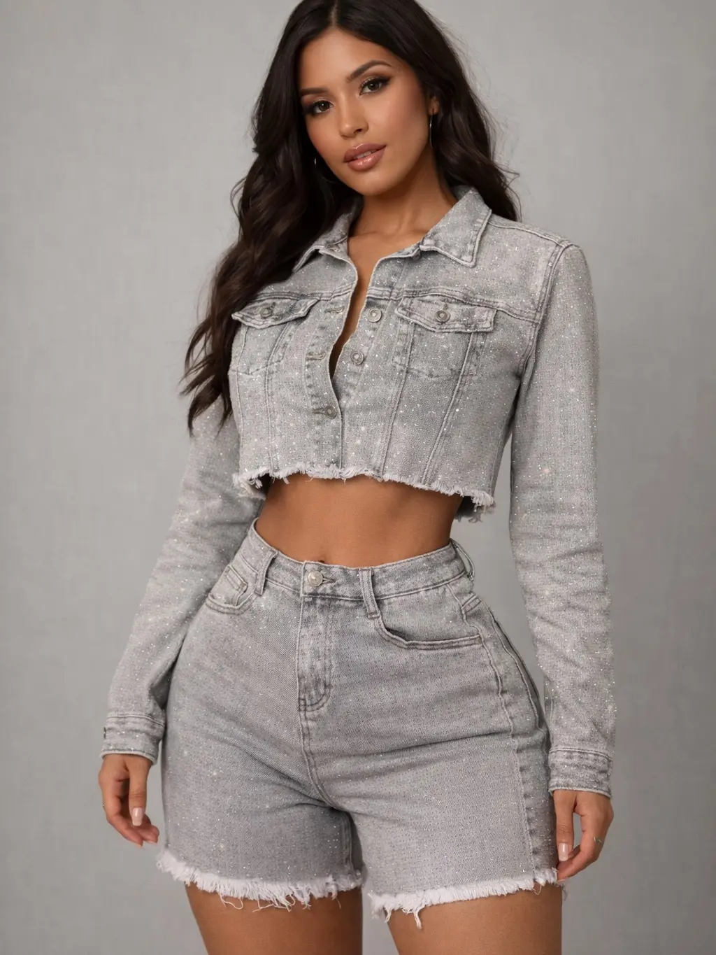 Mely Grey Rhinestone Short