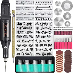108-Pcs Multi-Functional Corded Electric Micro Engraver Etching Pen Tool Kit, Tools and Gadgets for Jewelry, Glass, Wood, Metal, Plastic with Scriber, 82 Accessories, 24 Stencils - Black