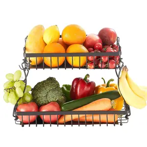 VEVOR 2 Tier Fruit Basket,  , Countertop Fruits Vegetable Bowl with Banana Hangers, Metal Wire Storage Stand for Kitchen Counter, Detachable Stackable Holder Organizer for Bread Snack Veggies, Black