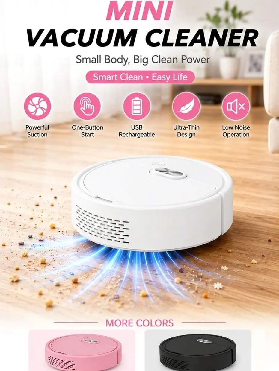Mini Robot Vacuum Cleaner, Automatic Sweeping And Vacuuming Cleaning Machine, USB Rechargeable Floor Cleaning Robot, Suitable For Wooden Floors, Hard Surfaces And Daily Cleaning, Ideal For Pet Hair And Home Dust Removal