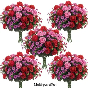 5pcs Spring Summer Artificial Geranium Flowers, Artificial Flower Set, Violet Color, Durable Plastic, Indoor Outdoor Decor, Wedding Garden Courtyard Balcony