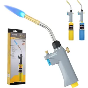 BLUEFIRE BTS-8090 Auto ON/OFF Trigger Start Heavy Duty Gas Welding Torch Head Cast Aluminium Adjustable Swirl Flame Hand Hold Portable Nozzle Fuel by MAPP MAP Pro Propane 1lb Tank Bottle (Torch)