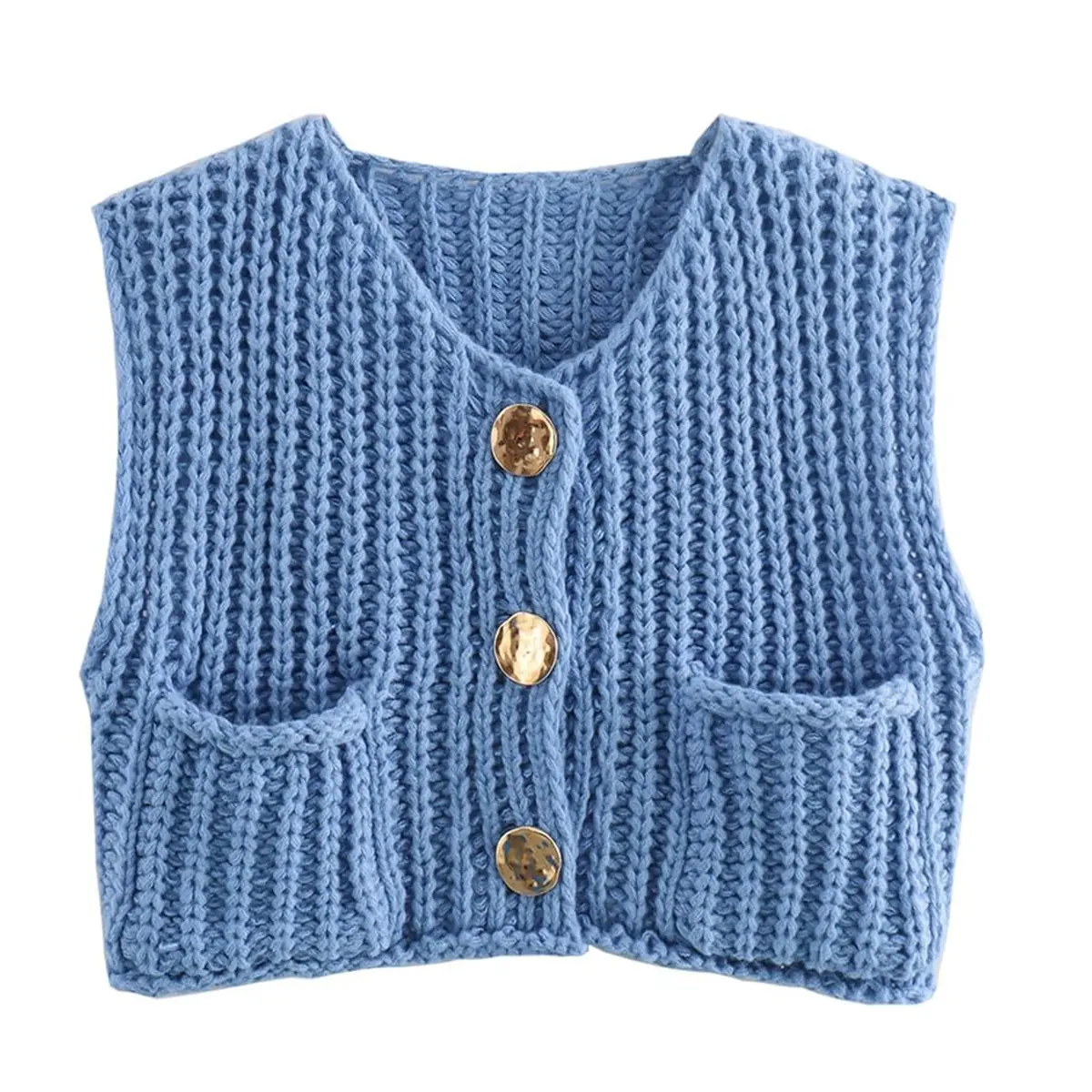 Kingapril Womens Chunky Knit Vest Sleeveless Button Down Cardigan Casual Cropped Crochet Sweater Vest with Pockets