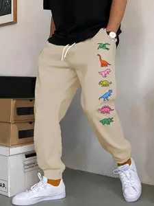 Dinosaur Print Casual Pants, Men's Outdoor Pants, Women's Outdoor Sweatpants, Fitted Adjustable Drawstring Waist, All Seasons, Multiple Colors Available