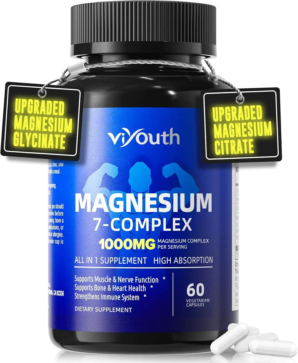 Magnesium 7 Complex Capsules 1000mg, 7 Forms Magnesium Glycinate Malate Chelate Aspartate Orotate Taurate Citrate, Magnesium Supplement with Zinc Vitamin D3 B6 for Sleep Support Muscle Recovery Stress Relief, Daily Fitness Dietary Vitamin Supplement