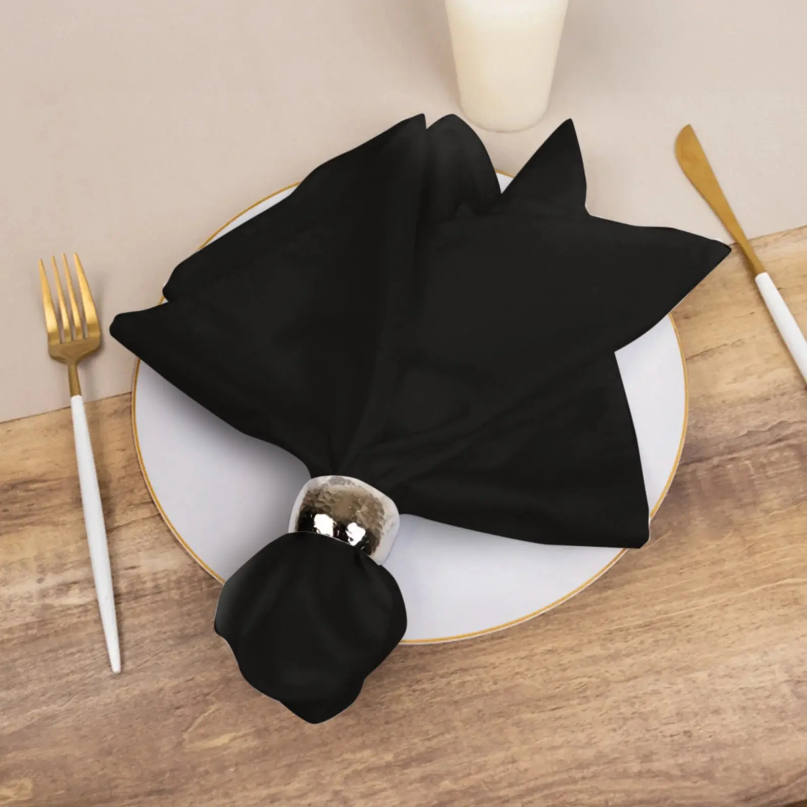 5-Pack Solid Cotton Blend Square Cloth Napkins (20"x20" Black) - Durable, Wrinkle-Resistant Kitchenware for Home, Restaurants, Events