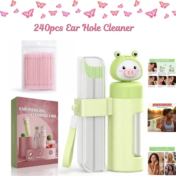 240PCS Ear Piercing Cleaner Kit – Disposable Ear Hole Cleaner Floss, Piercing Aftercare Cleaning Kit with Cotton Swabs, Hygiene Care Gift