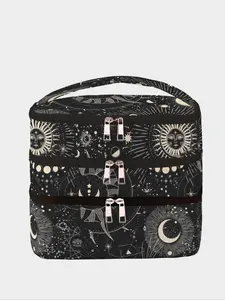 Sun & Moon Pattern Makeup Bag, Large Capacity Travel Toiletry Bag, Portable Travel Makeup Bag, Travel Cosmetic Bag, Zipper Makeup Organizer Pouch, Makeup Storage Bag, Cosmetic Travel Bags